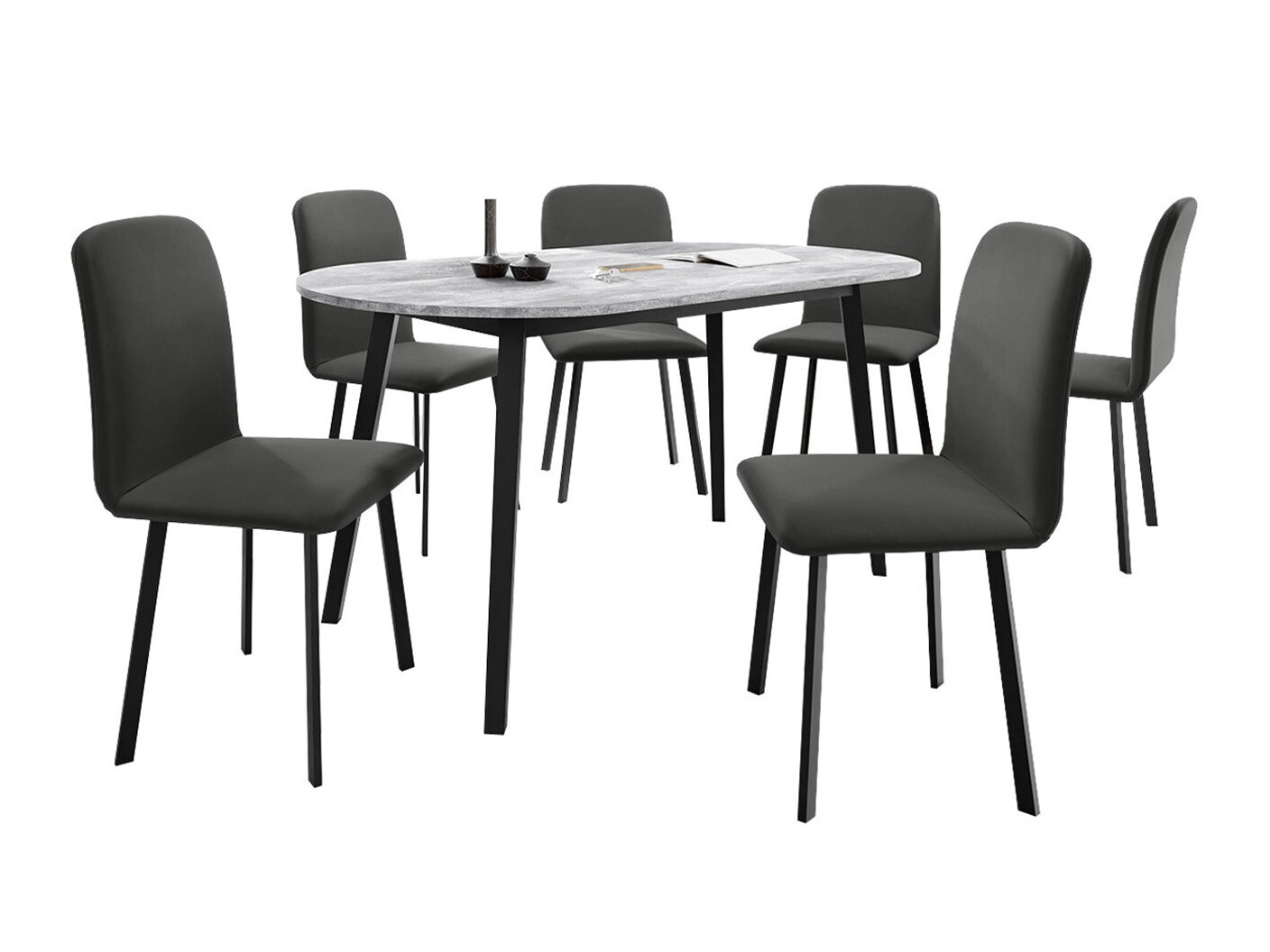 Trpezarijski set Edmond 121 (Sivi mermer + Crno)