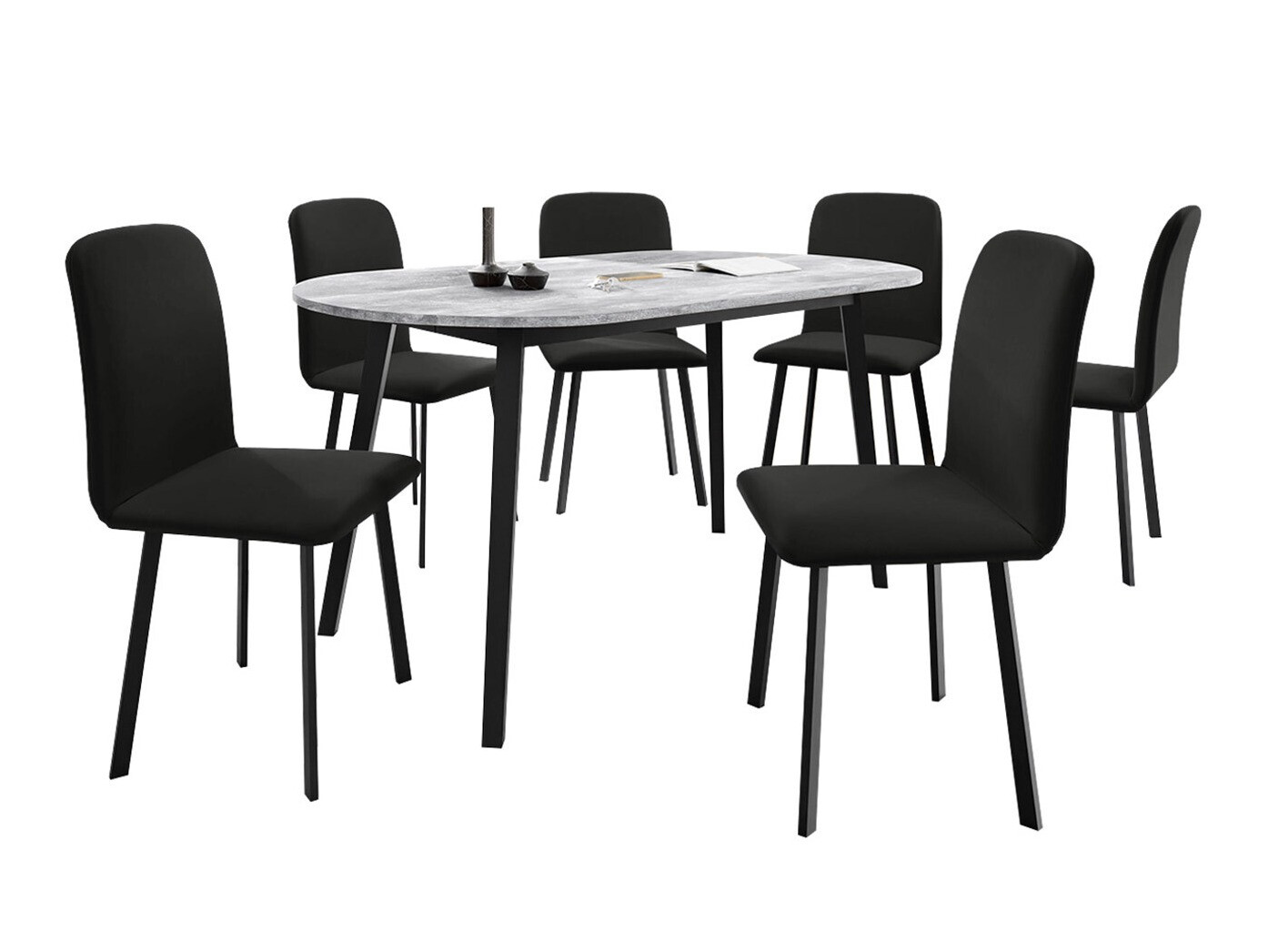 Trpezarijski set Edmond 121 (Sivi mermer + Crno)