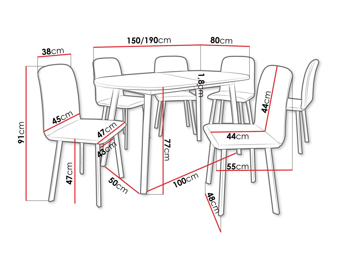 Trpezarijski set Edmond 121 (Sivi mermer + Crno)