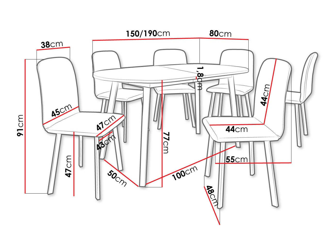 Trpezarijski set Edmond 121 (Sivi mermer + Crno)