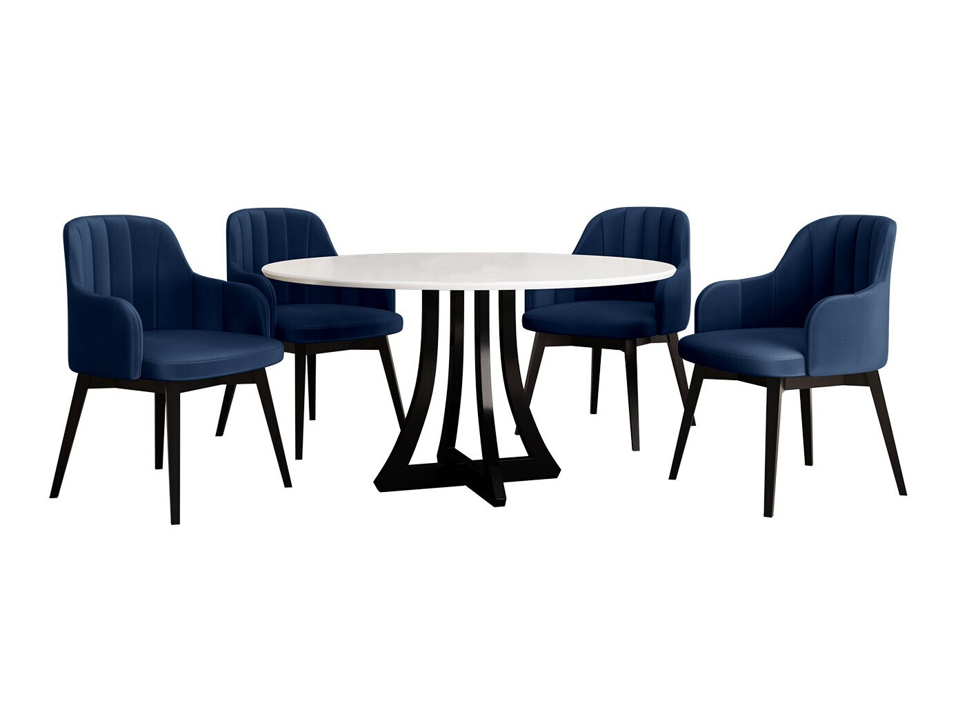 Trpezarijski set Racine 128 (Sjajno belo + Crna visoki sjaj)