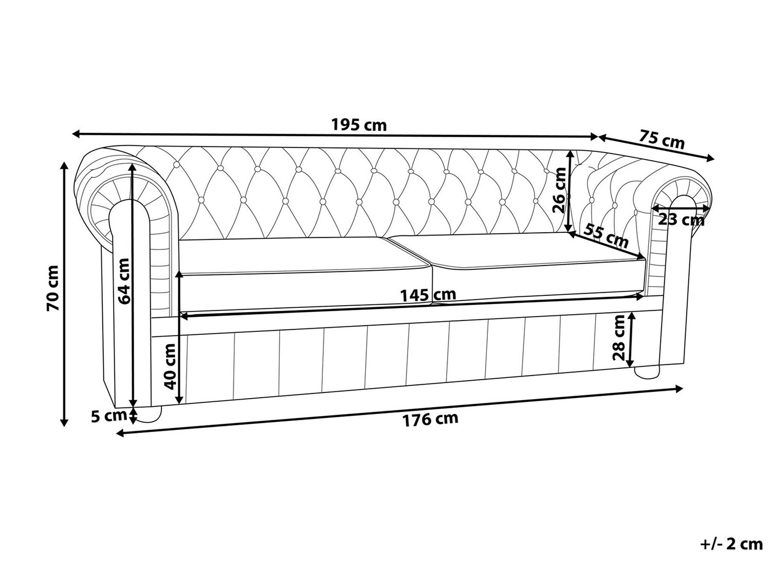 Česterfild sofa Berwyn 832 (Krem)