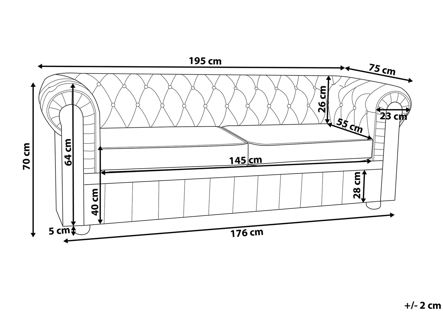 Česterfild sofa Berwyn 832 (Smeđa)