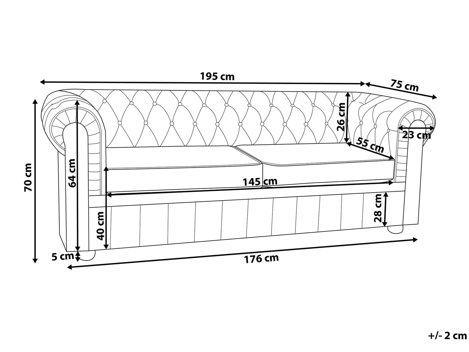 Česterfild sofa Berwyn 832 (Tamno smeđa)
