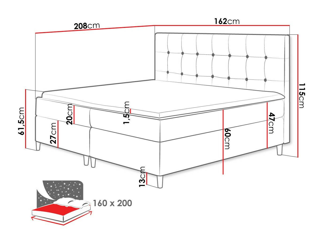 Boxspring krevet Baltimore 130 (Magic Velvet 2217)