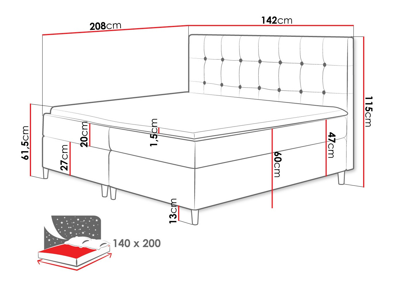 Boxspring krevet Caseus (Magic Velvet 2215)