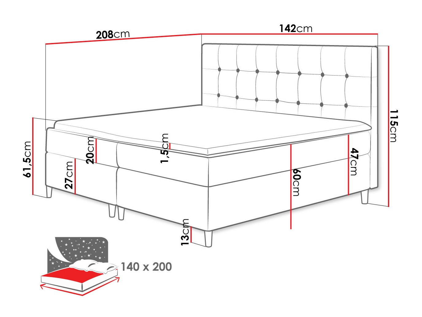 Boxspring krevet Caseus (Magic Velvet 2216)