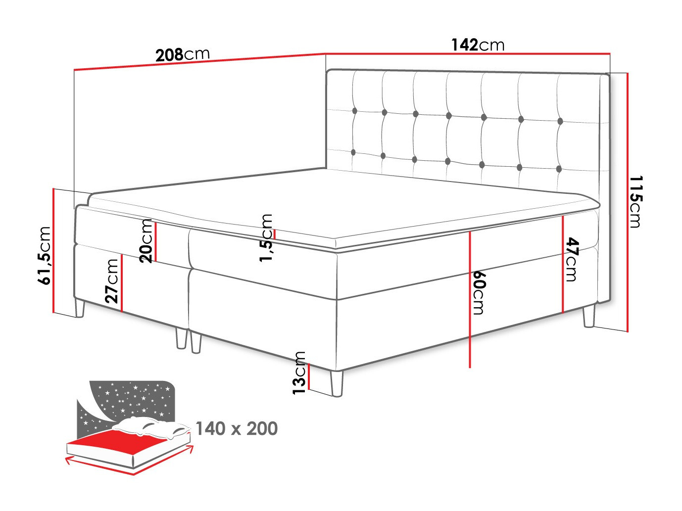 Boxspring krevet Caseus (Magic Velvet 2217)