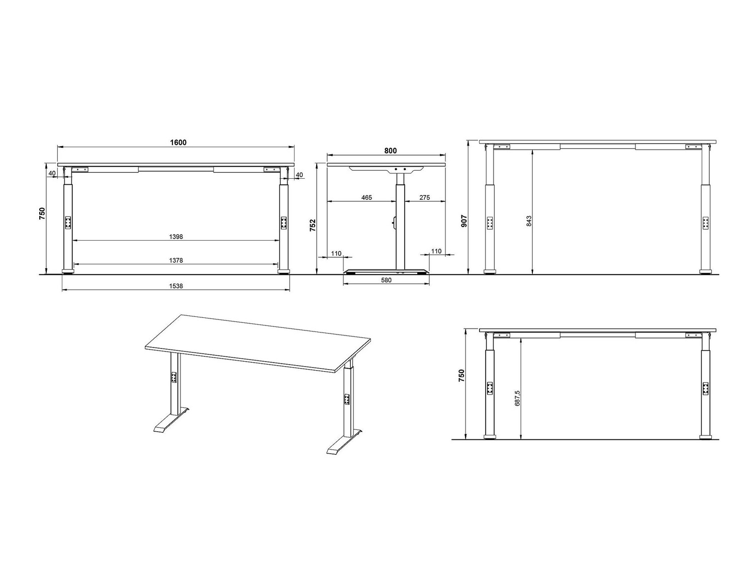 Kancelarijski sto Feltoru 116 (Graphite)