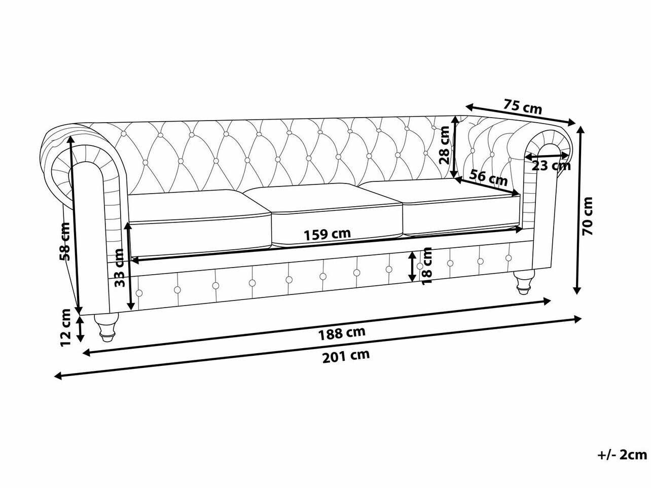 Česterfild sofa Cirdoro 101 (Crno)