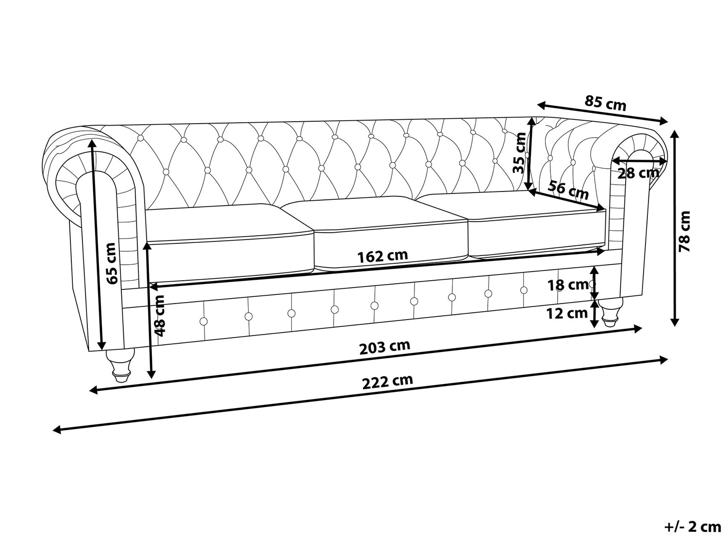 Česterfild sofa Cirdoro 104 (Sivo)