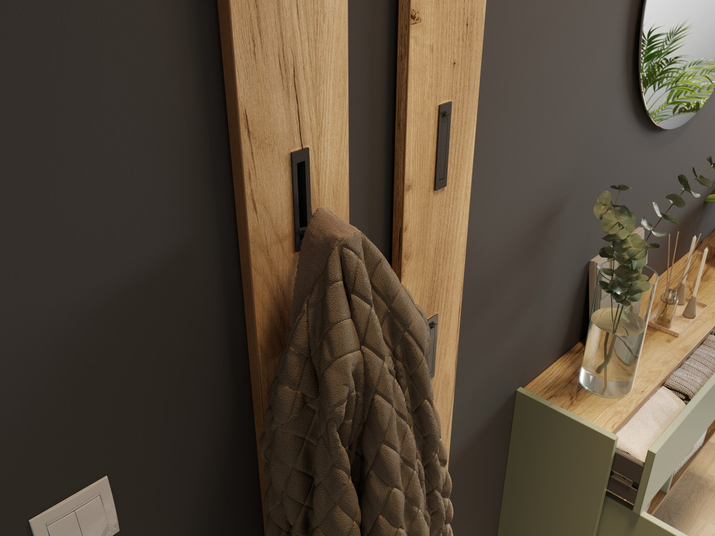 Set za hodnik Cirsale 106 (Прашњаво зелена + Navarra hrast)