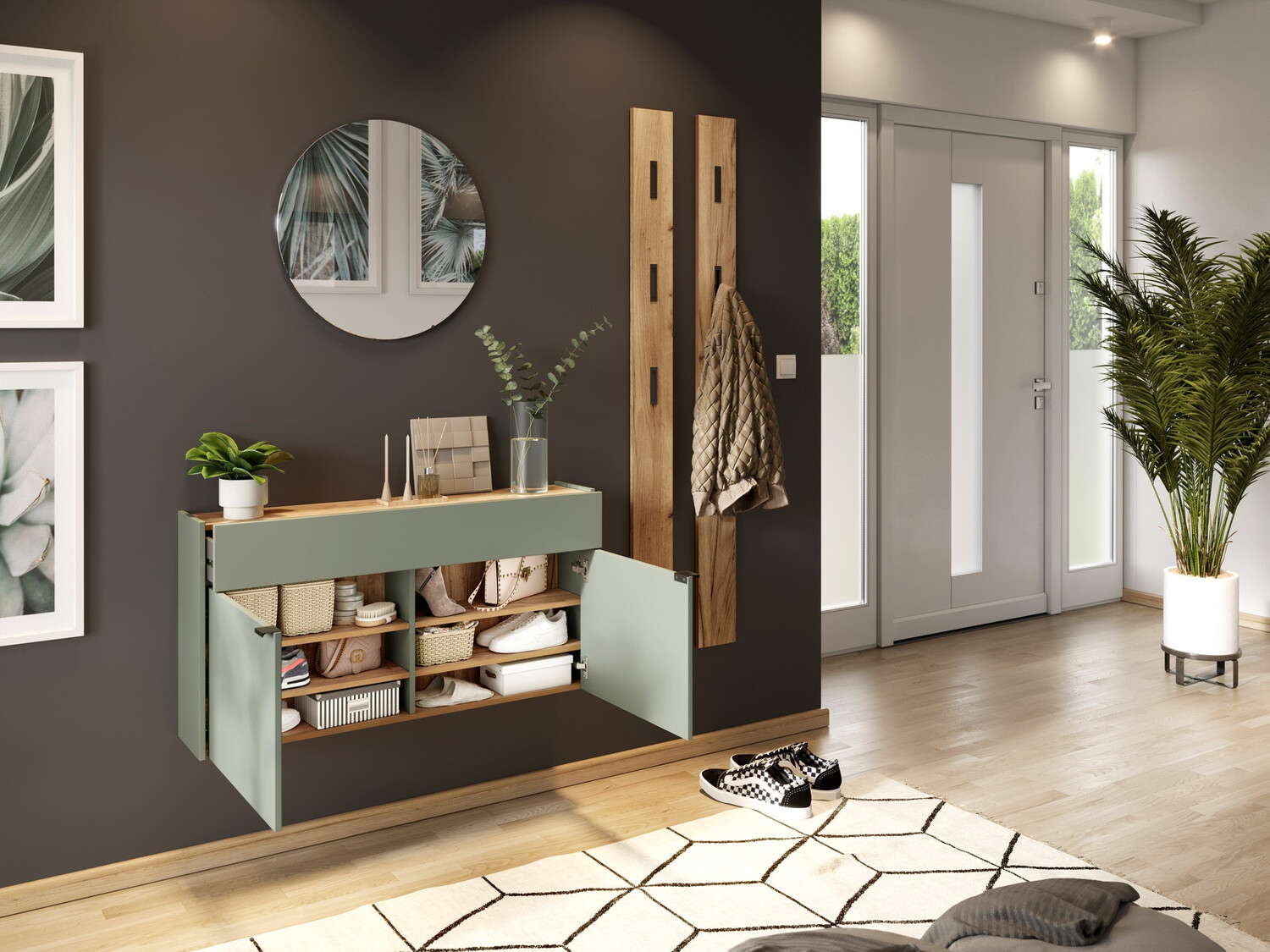 Set za hodnik Cirsale 106 (Prašnjavo zelena + Navarra hrast)