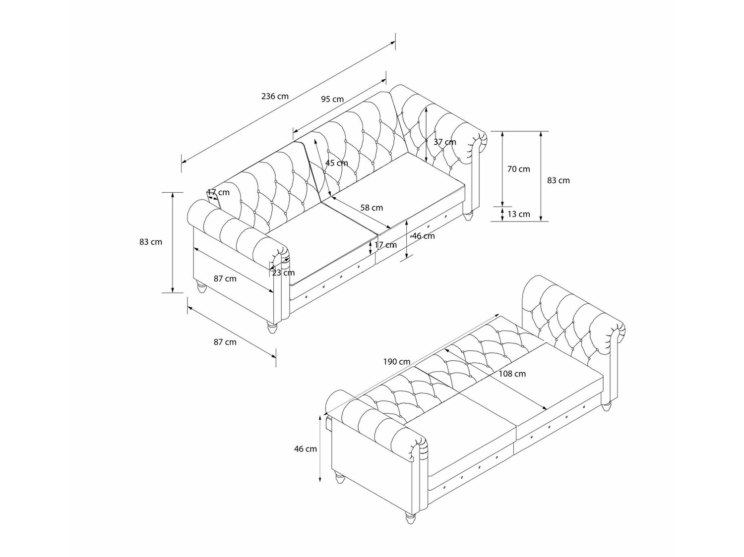 Sofa na razvlačenje Denton 1190 (Antracit)