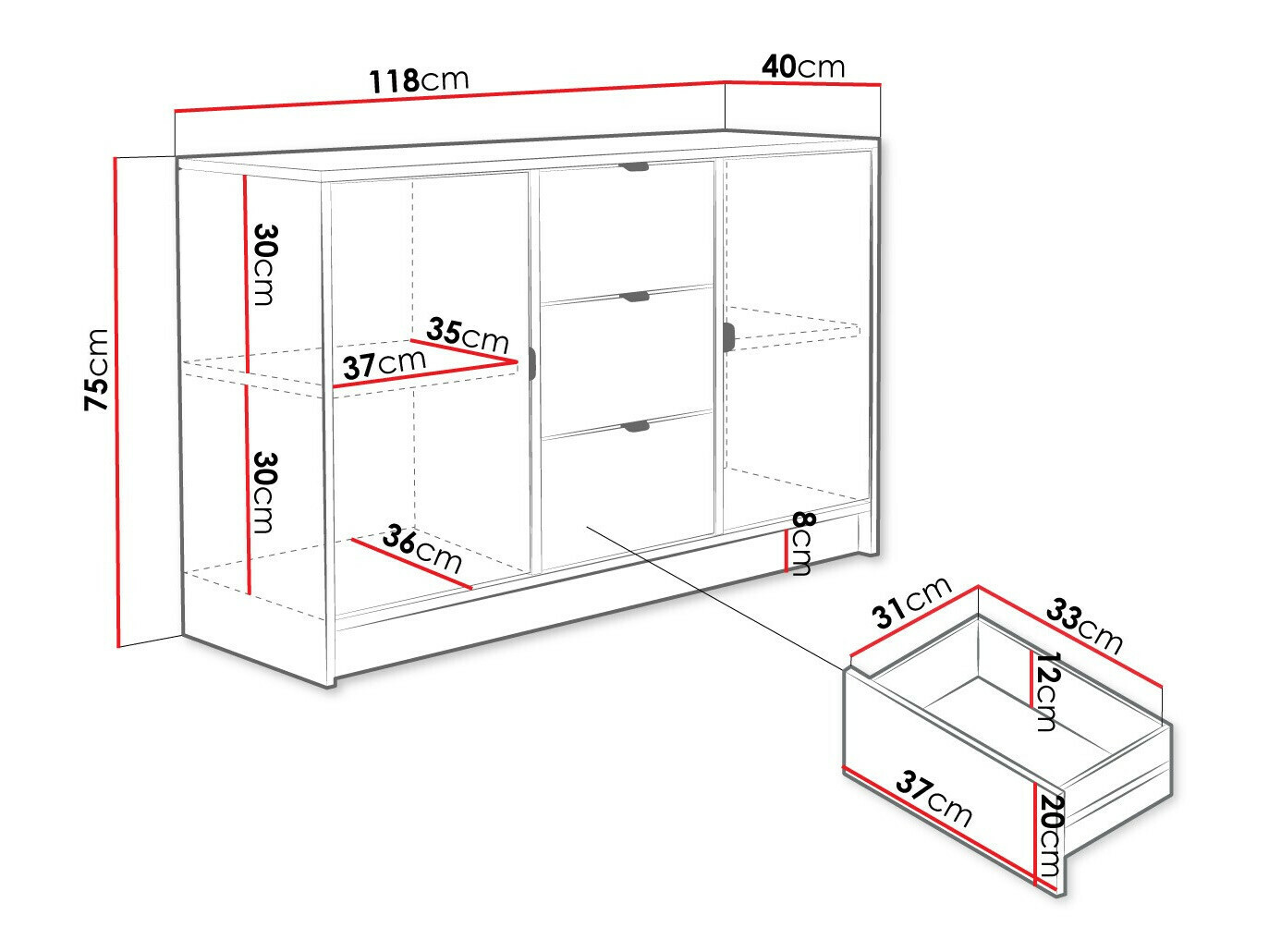 Komoda Comfivo Larmire 101 (Crno)
