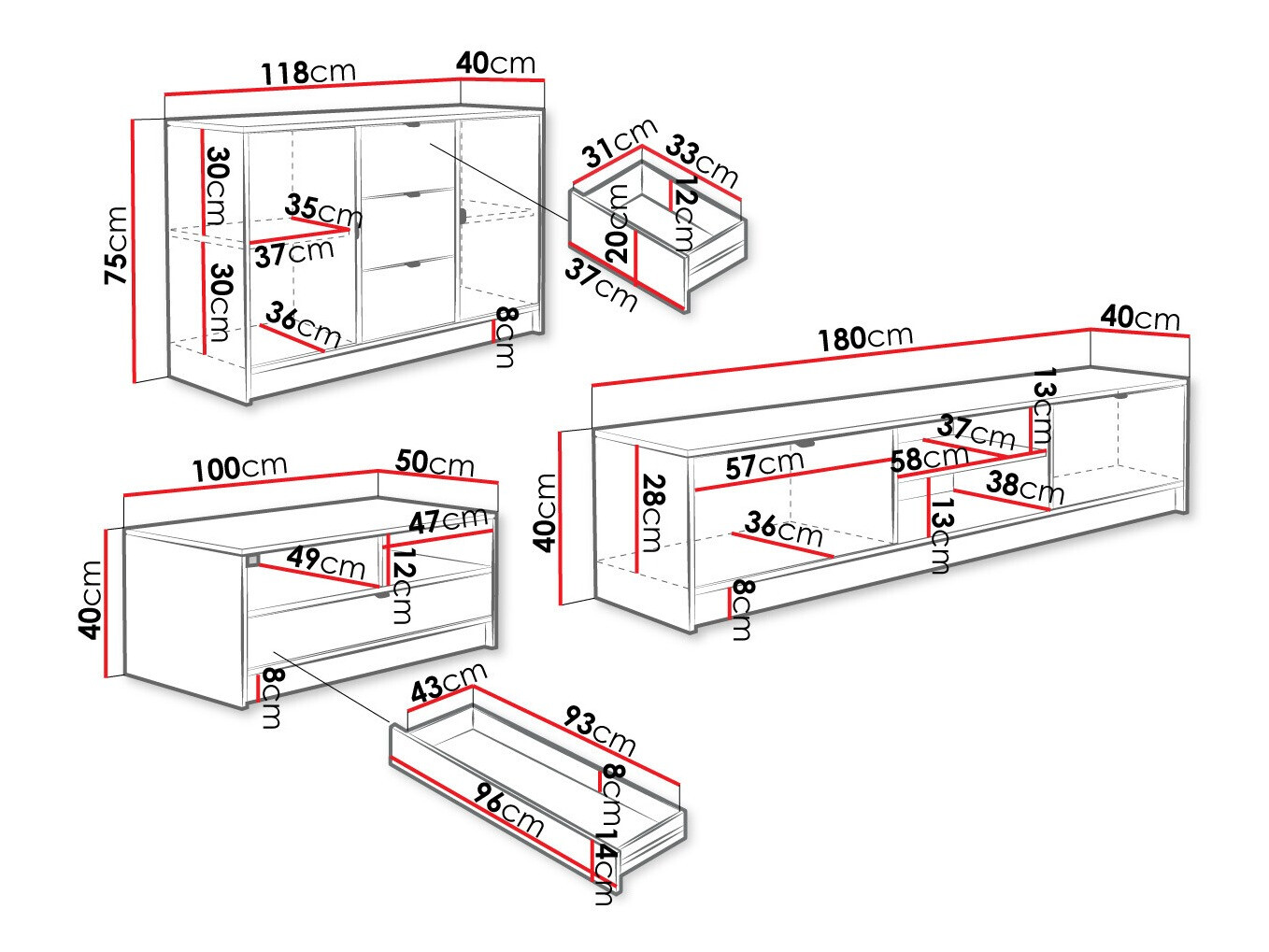 Set za dnevnu sobu Comfivo Larmire 107 (Belo)