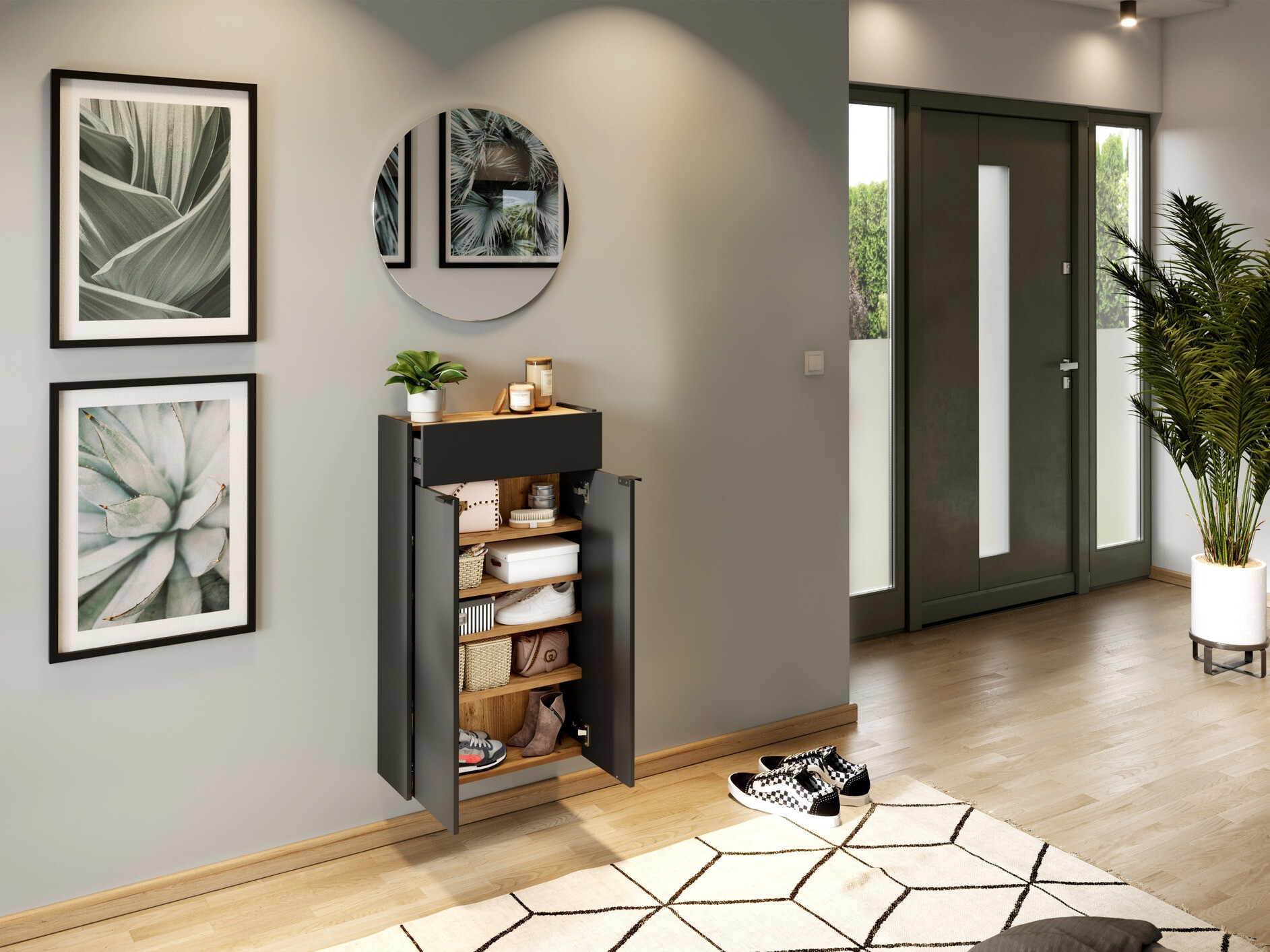 Set za hodnik Cirsale 104 (Grafit + Navarra hrast)