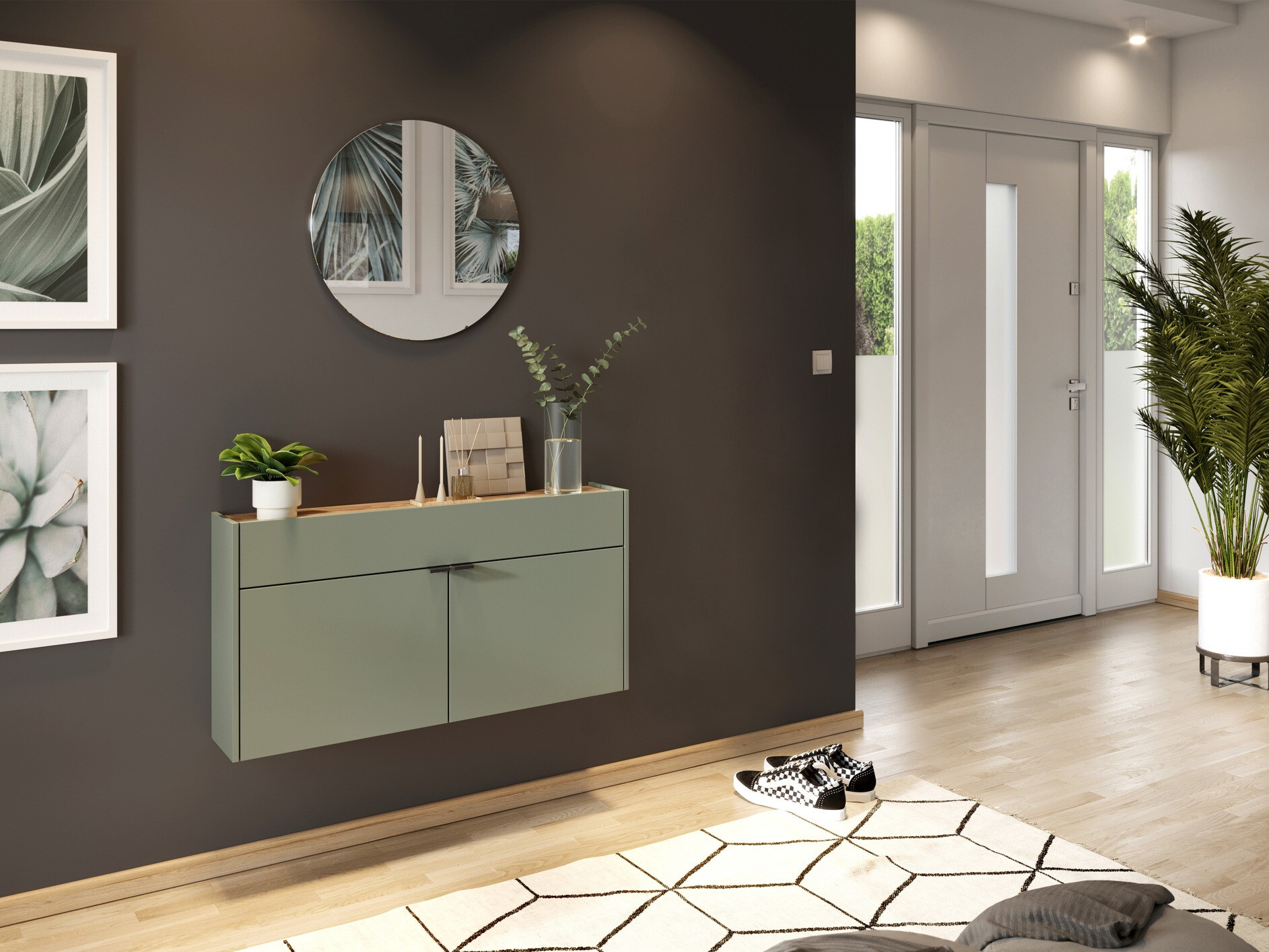 Set za hodnik Cirsale 106 (Прашњаво зелена + Navarra hrast)