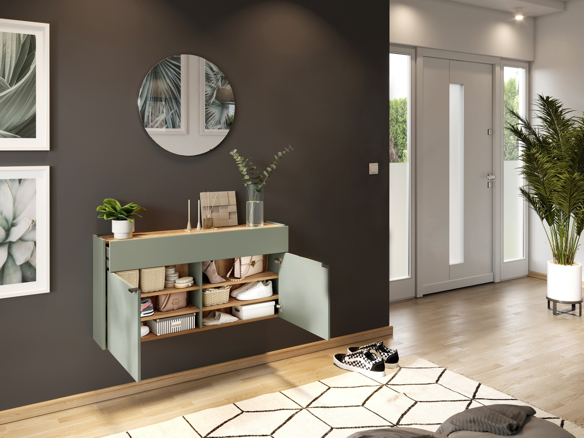 Set za hodnik Cirsale 106 (Прашњаво зелена + Navarra hrast)