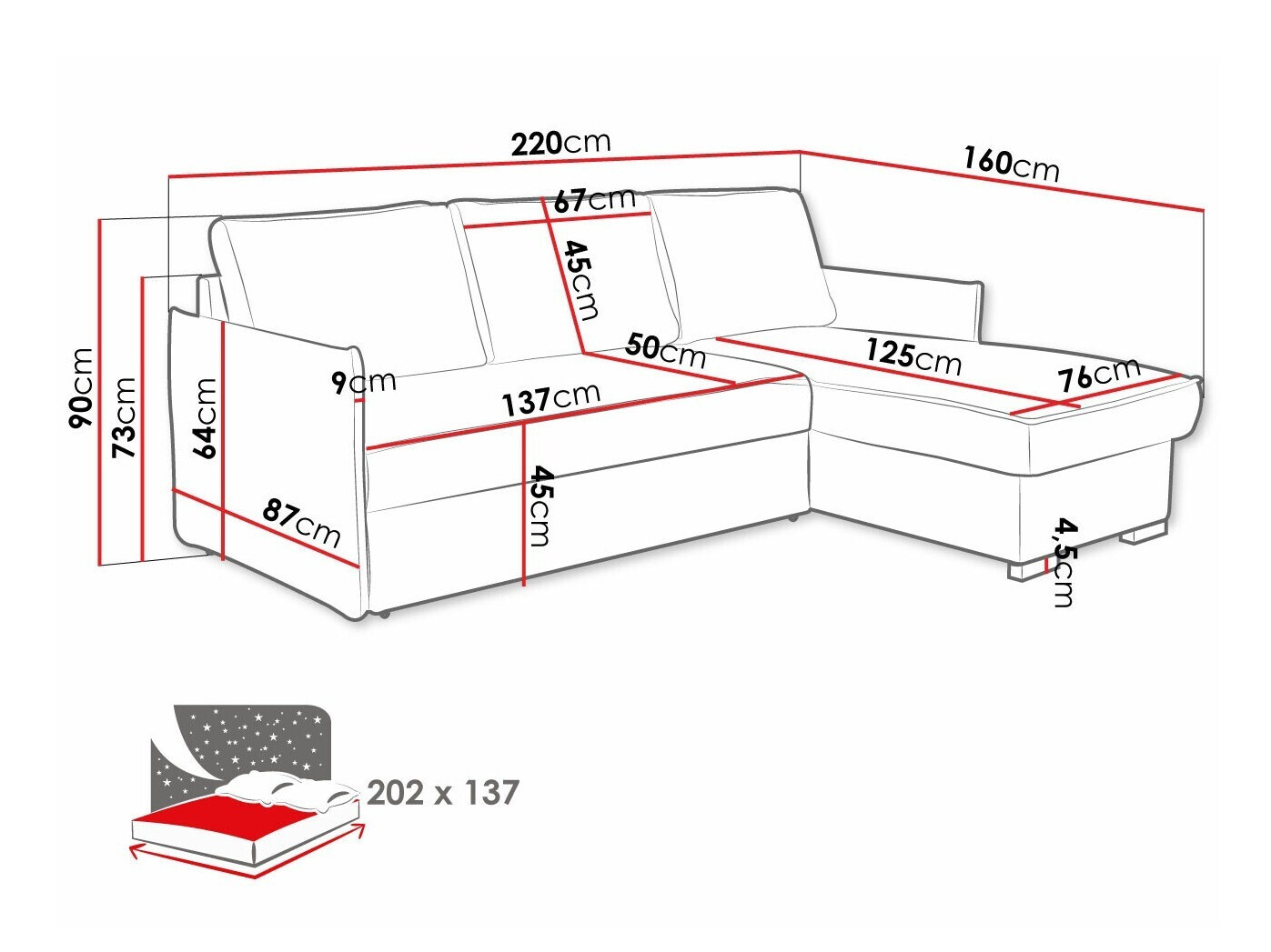 Ugaona sofa Columbus 208 (Neve 03)