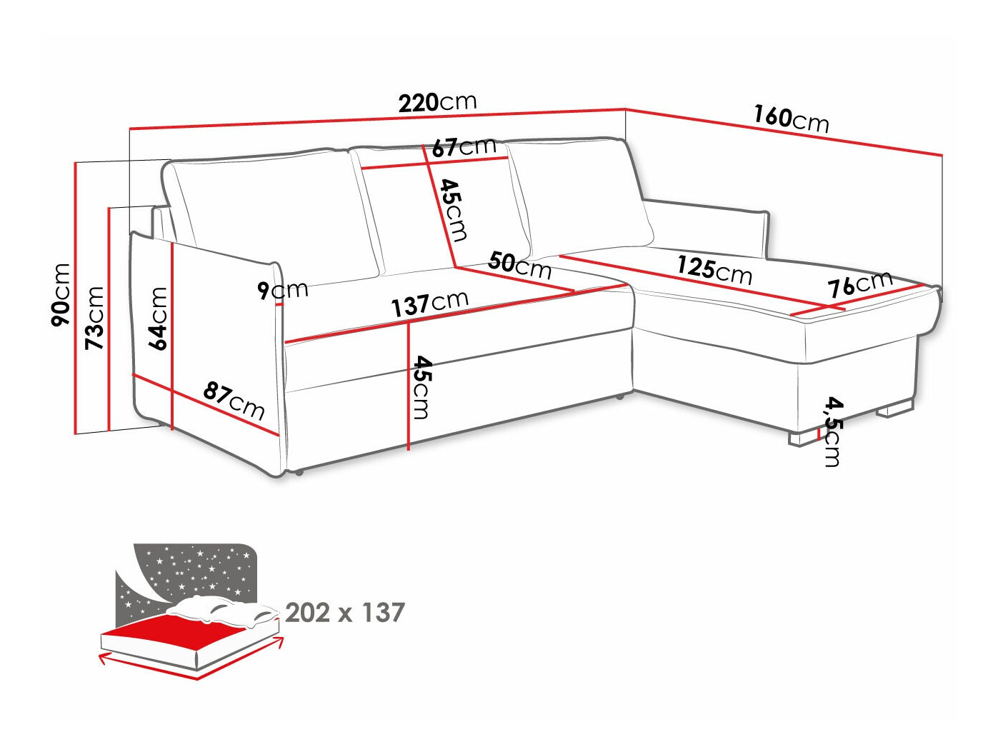 Ugaona sofa Columbus 208 (Neve 90)