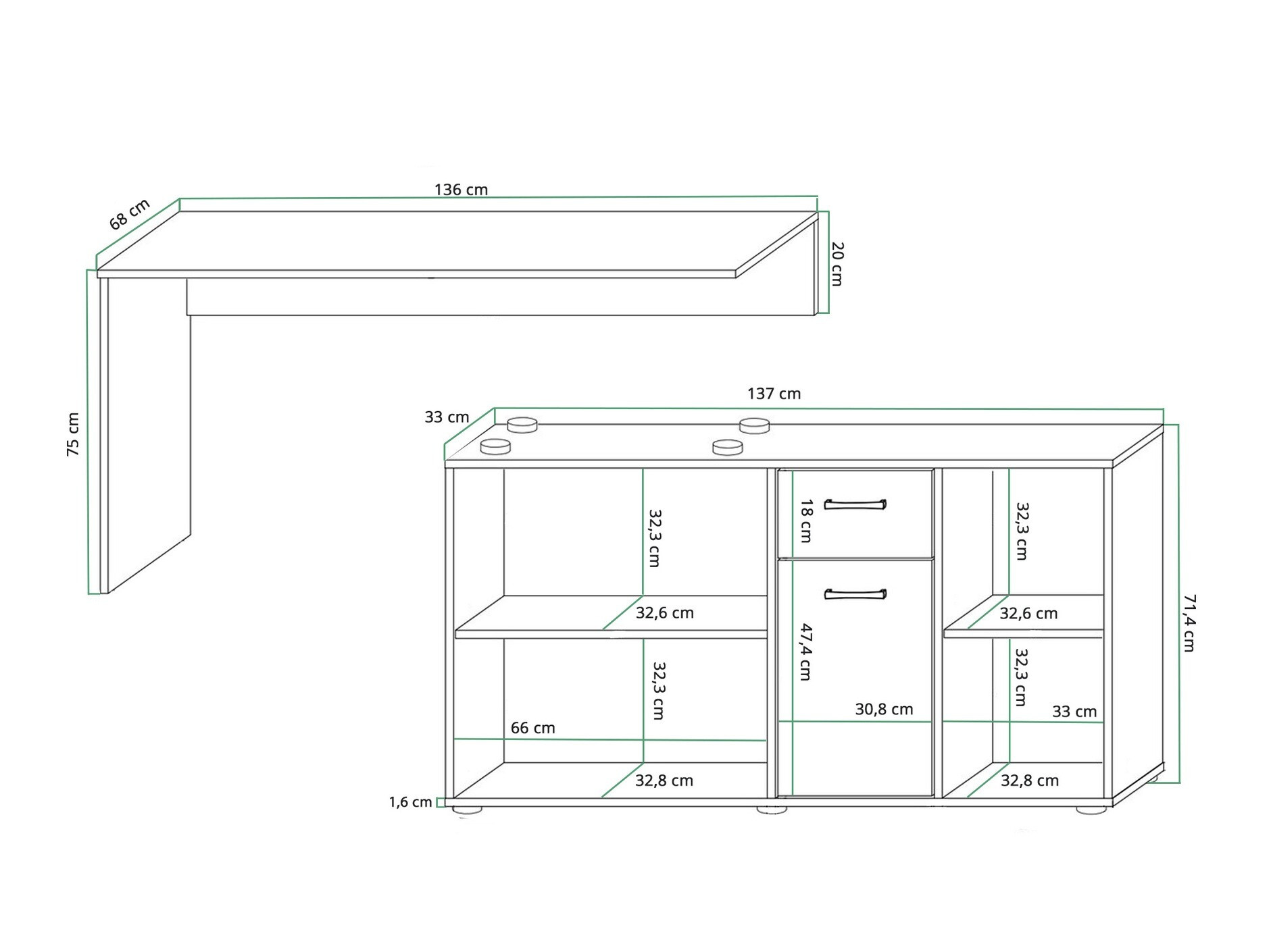 Ugaoni kancelarijski sto Gilroy 113 (Belo + Crna visoki sjaj)