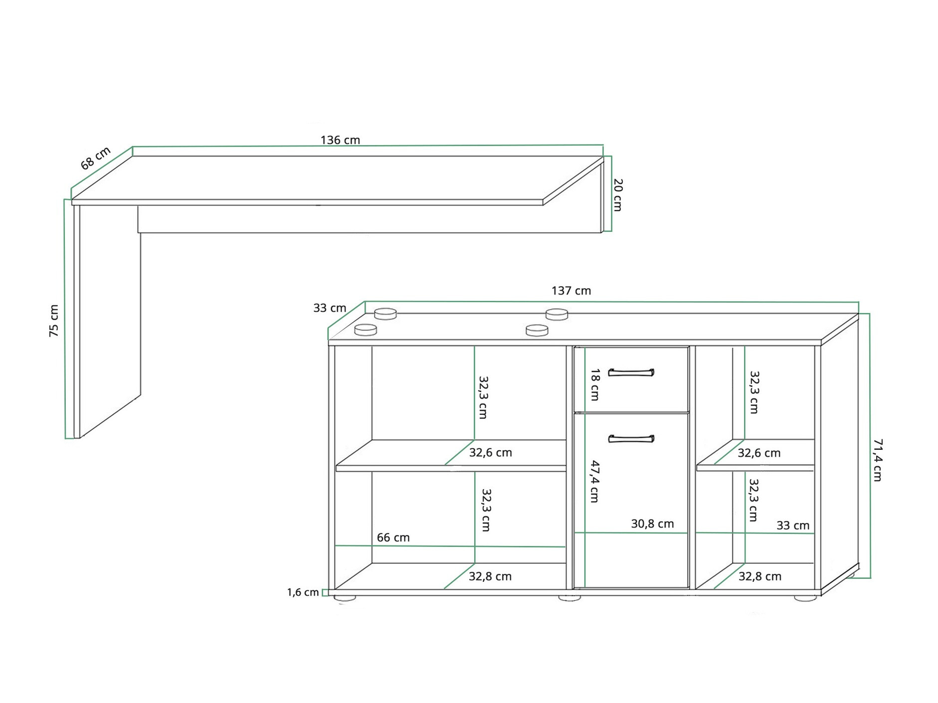 Ugaoni kancelarijski sto Gilroy 113 (Belo + Sjajno belo)