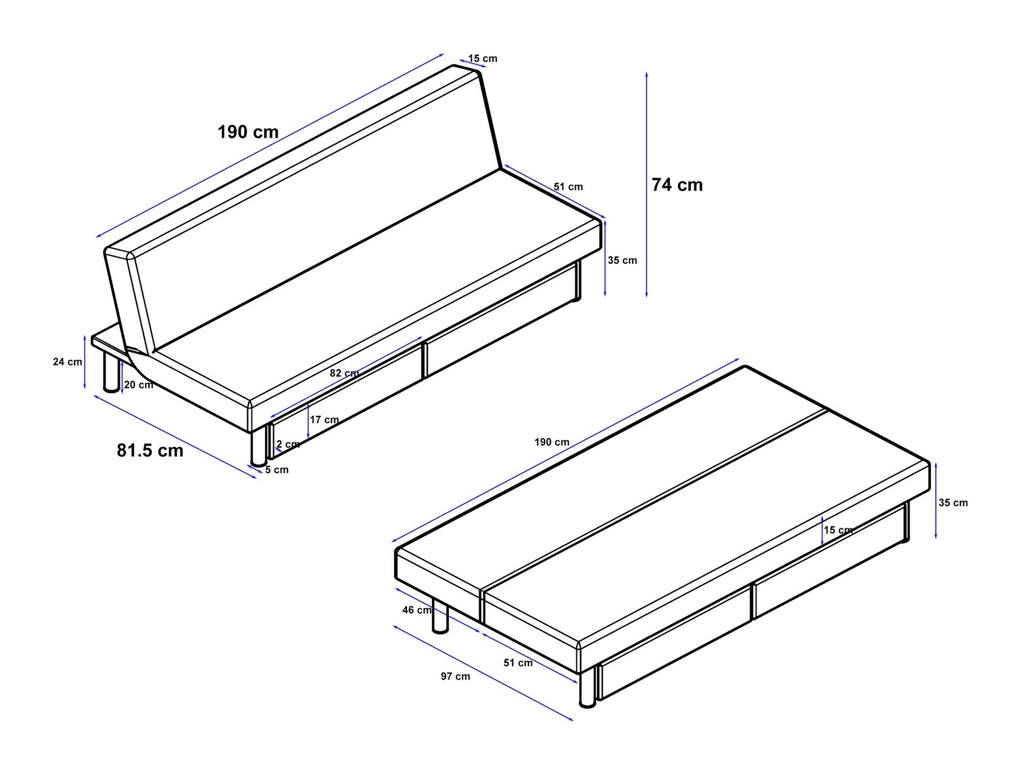 Sofa na razvlačenje Denton 1223 (Antracit)