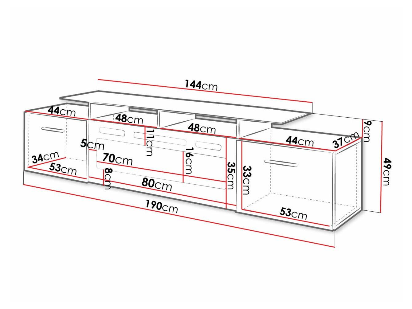 TV sto Charlotte 155 (Belo + Sjajno belo)