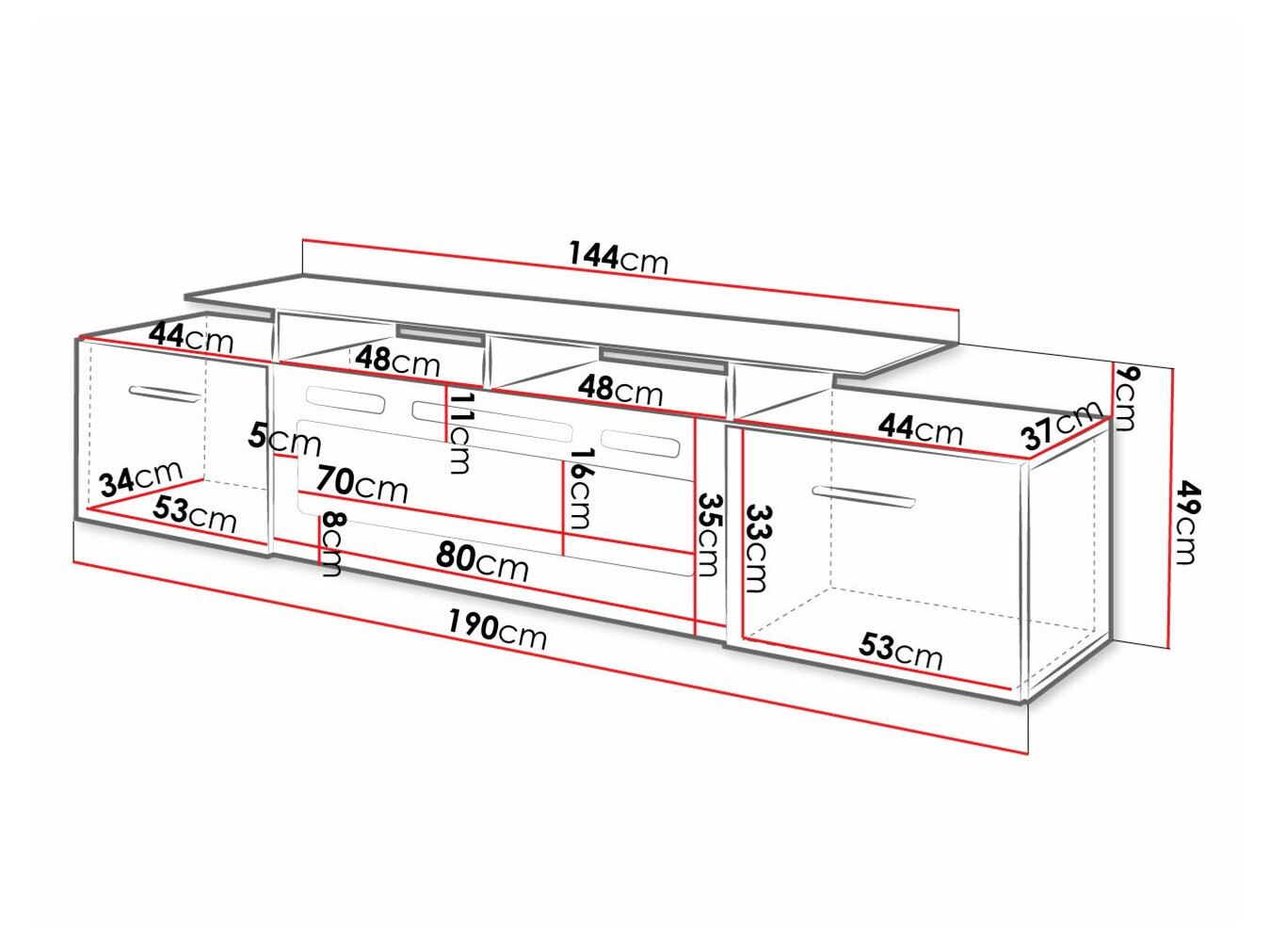 TV sto Charlotte 155 (Crno + Crna visoki sjaj)