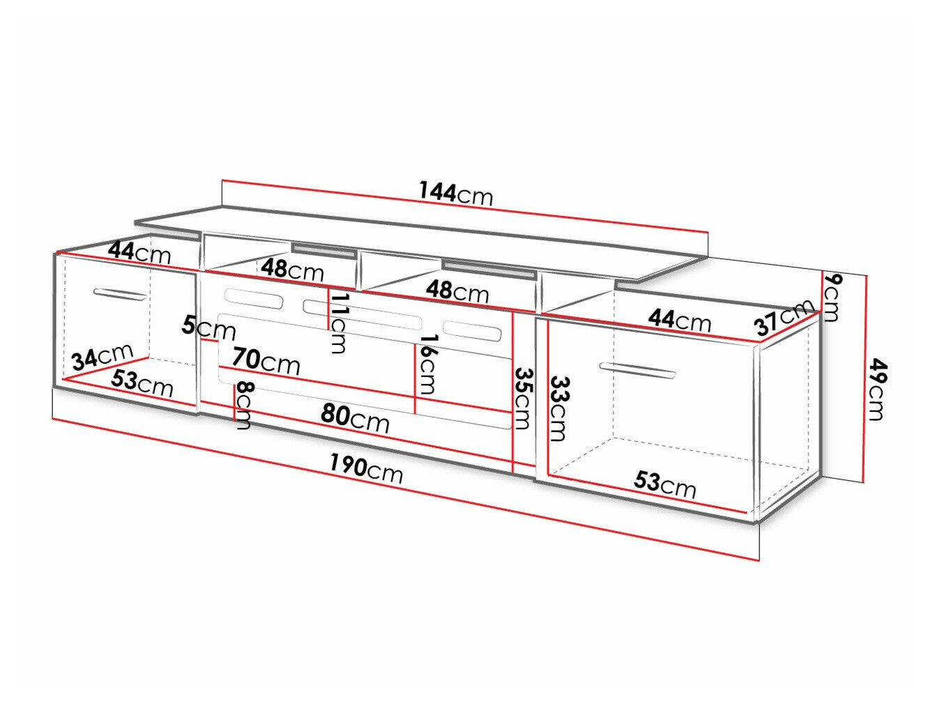 TV sto Charlotte 155 (Crno + Crna visoki sjaj)