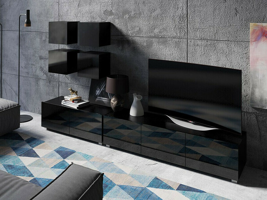 Zidni ormarić Tivdalu 124 (Crno + Crna visoki sjaj)