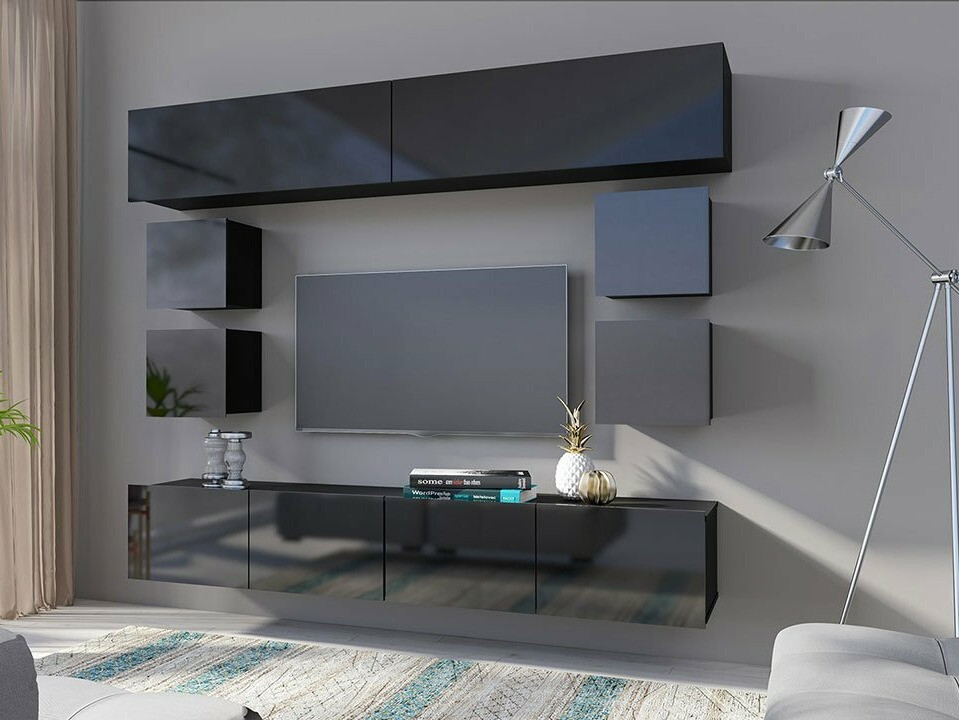 Zidni ormarić Tivdalu 124 (Crno + Sjajno crna)