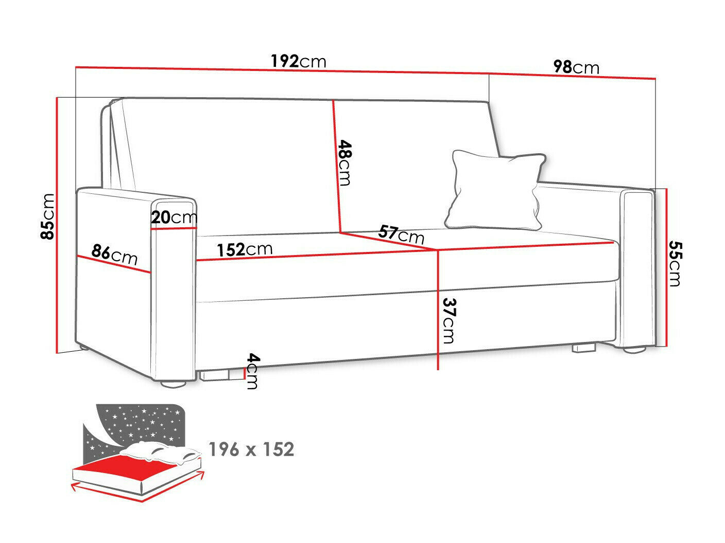 Sofa na razvlačenje Columbus 185 (Poso 125)
