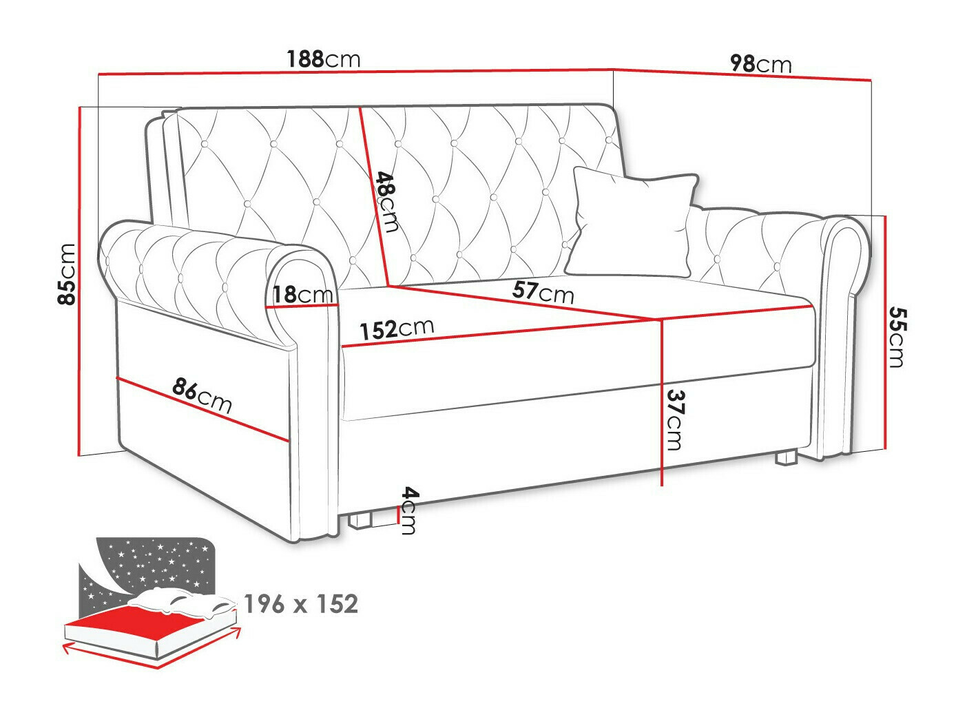 Sofa na razvlačenje Columbus 196 (Kronos 53)