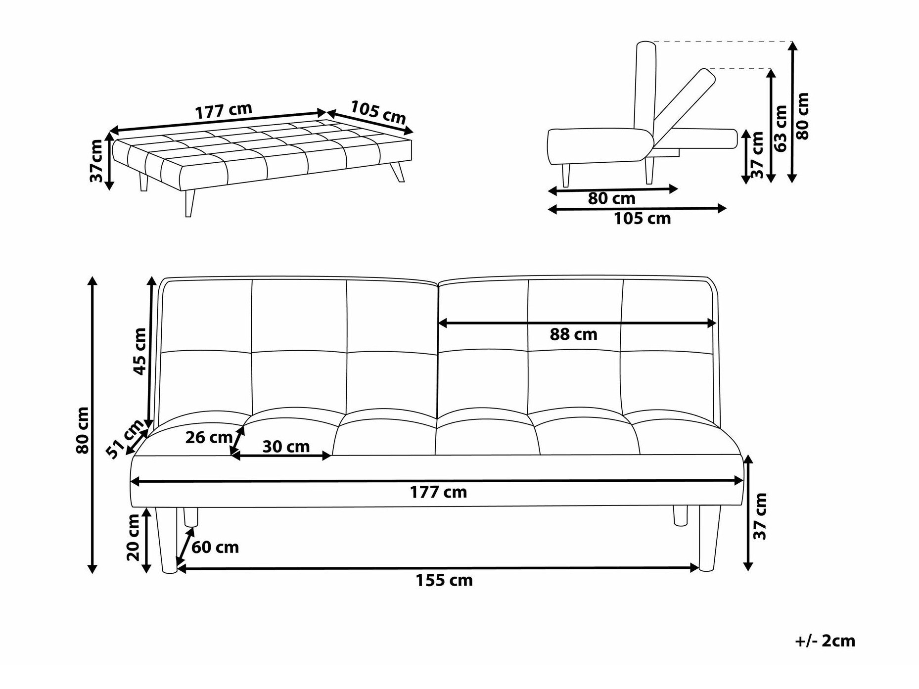 Sofa na razvlačenje Berwyn 1554 (Svetloosiva)