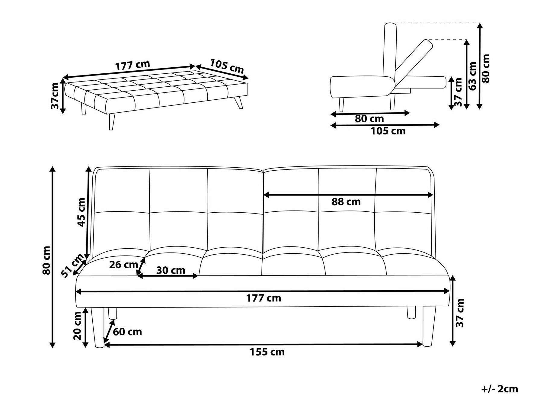 Sofa na razvlačenje Berwyn 1554 (Tamnosiva)