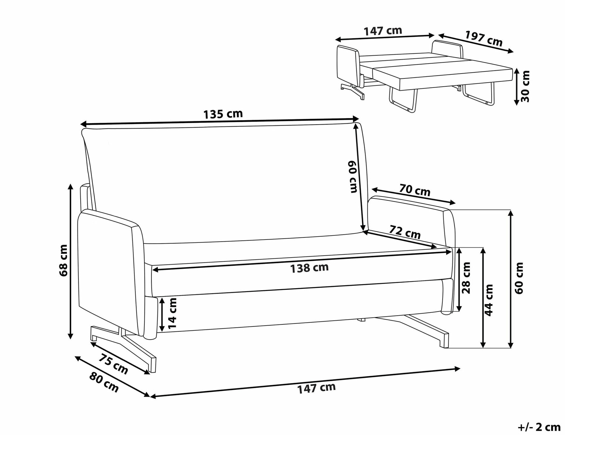 Sofa na razvlačenje Berwyn 1557 (Sivo)