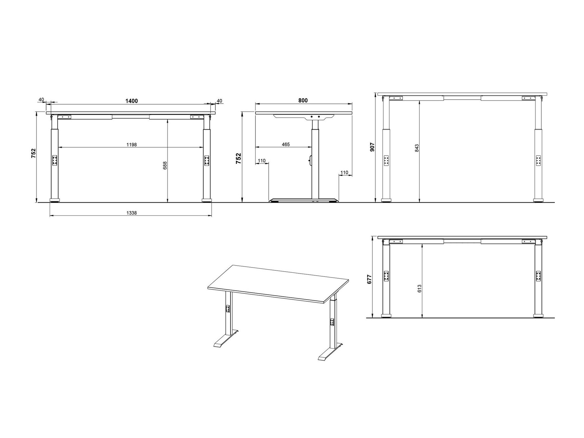 Kancelarijski sto Sacramento 419 (Belo + Crno)
