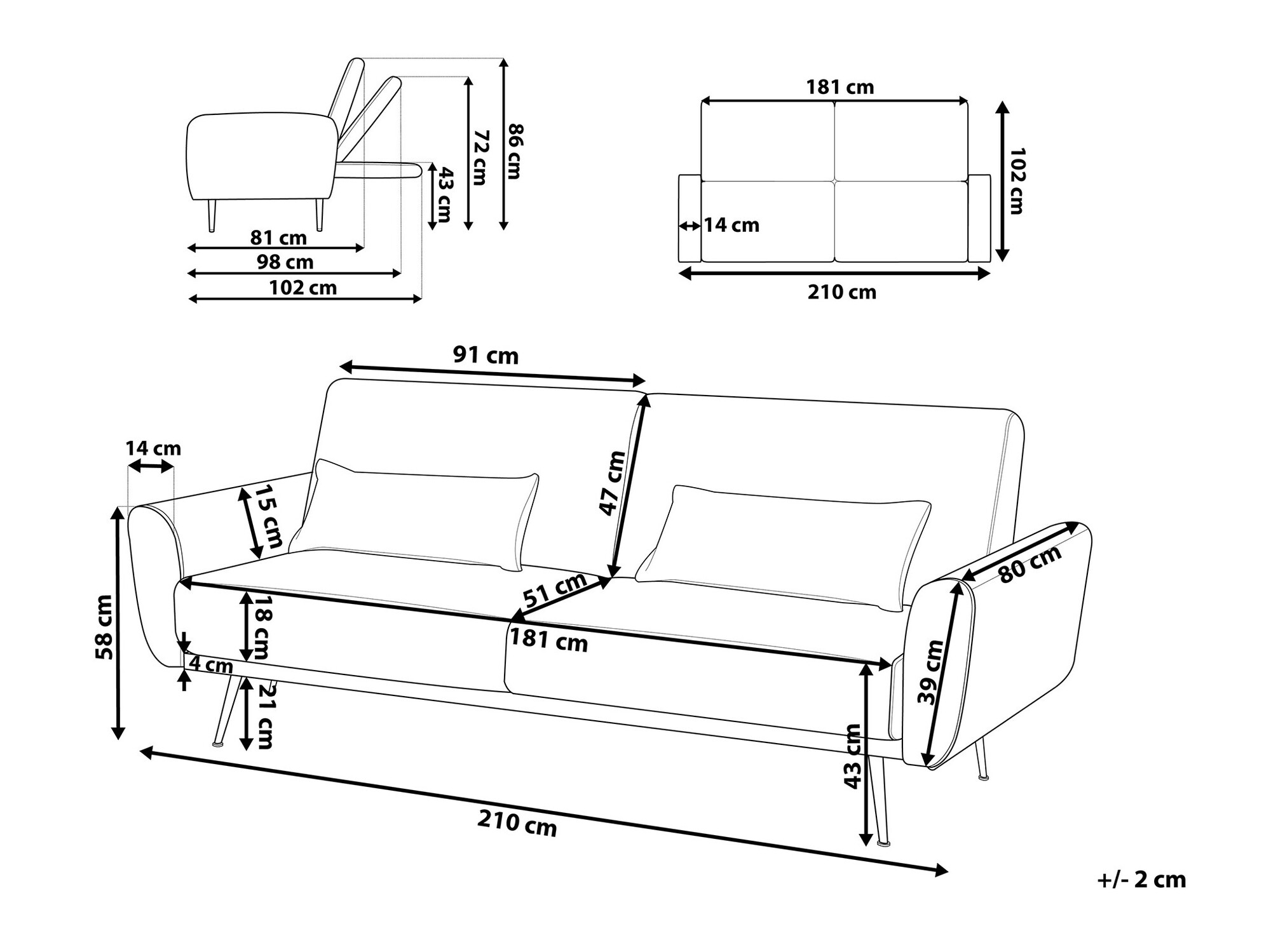 Sofa na razvlačenje Berwyn 750 (Crno)