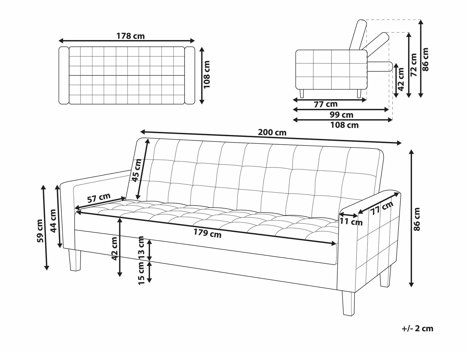 Sofa na razvlačenje Berwyn 1591 (Tamnosiva)