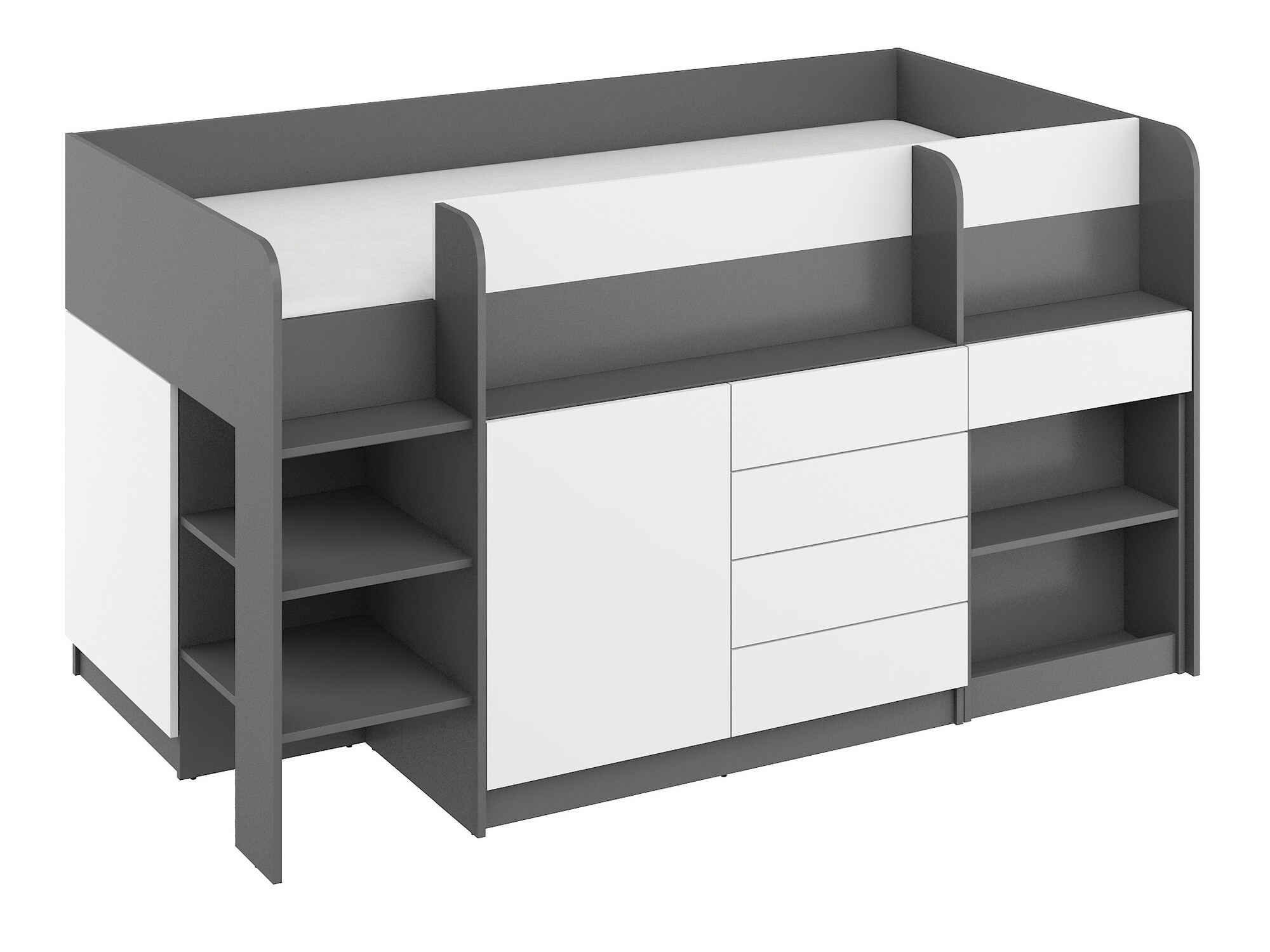 Izdignuti krevet Gilroy 116 (Graphite + Belo)