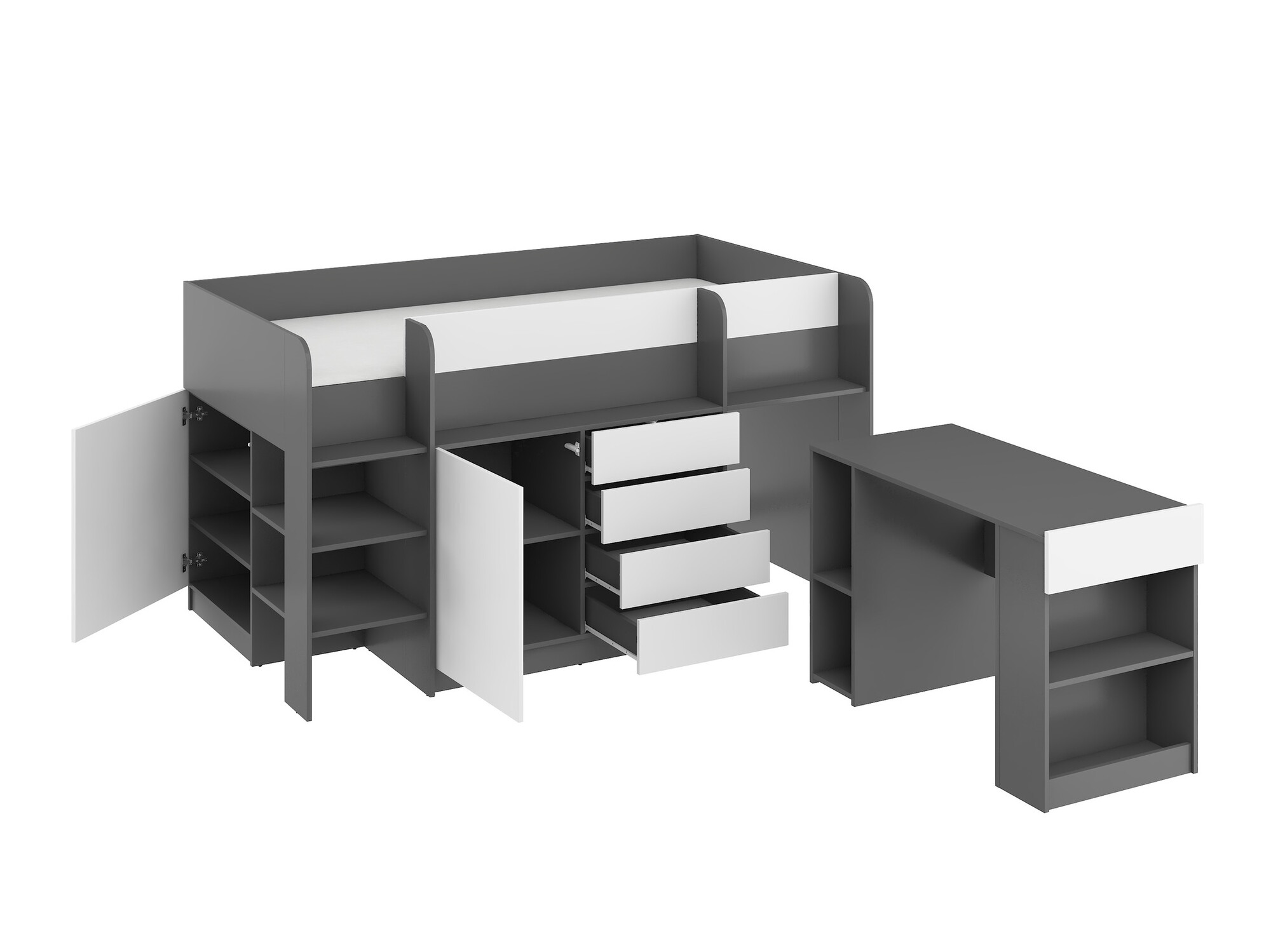 Izdignuti krevet Gilroy 116 (Graphite + Belo)