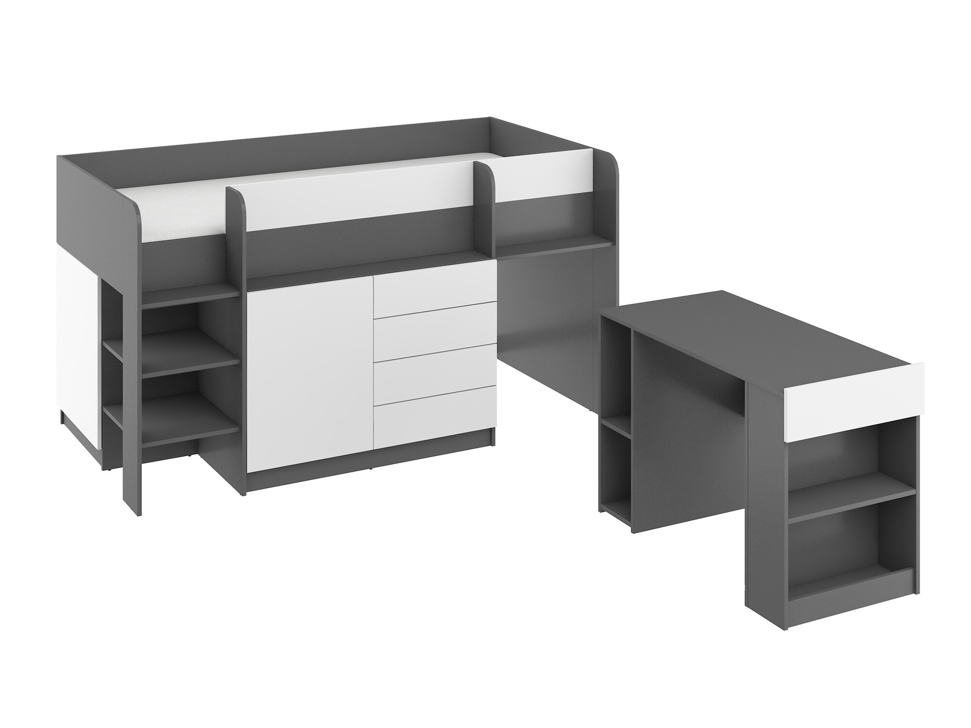 Izdignuti krevet Gilroy 116 (Graphite + Belo)