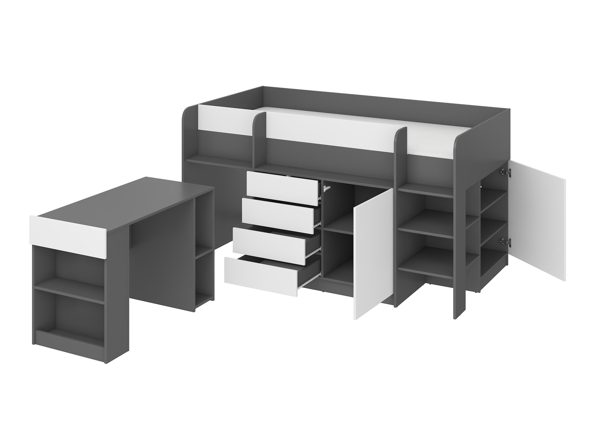 Izdignuti krevet Gilroy 116 (Graphite + Belo)