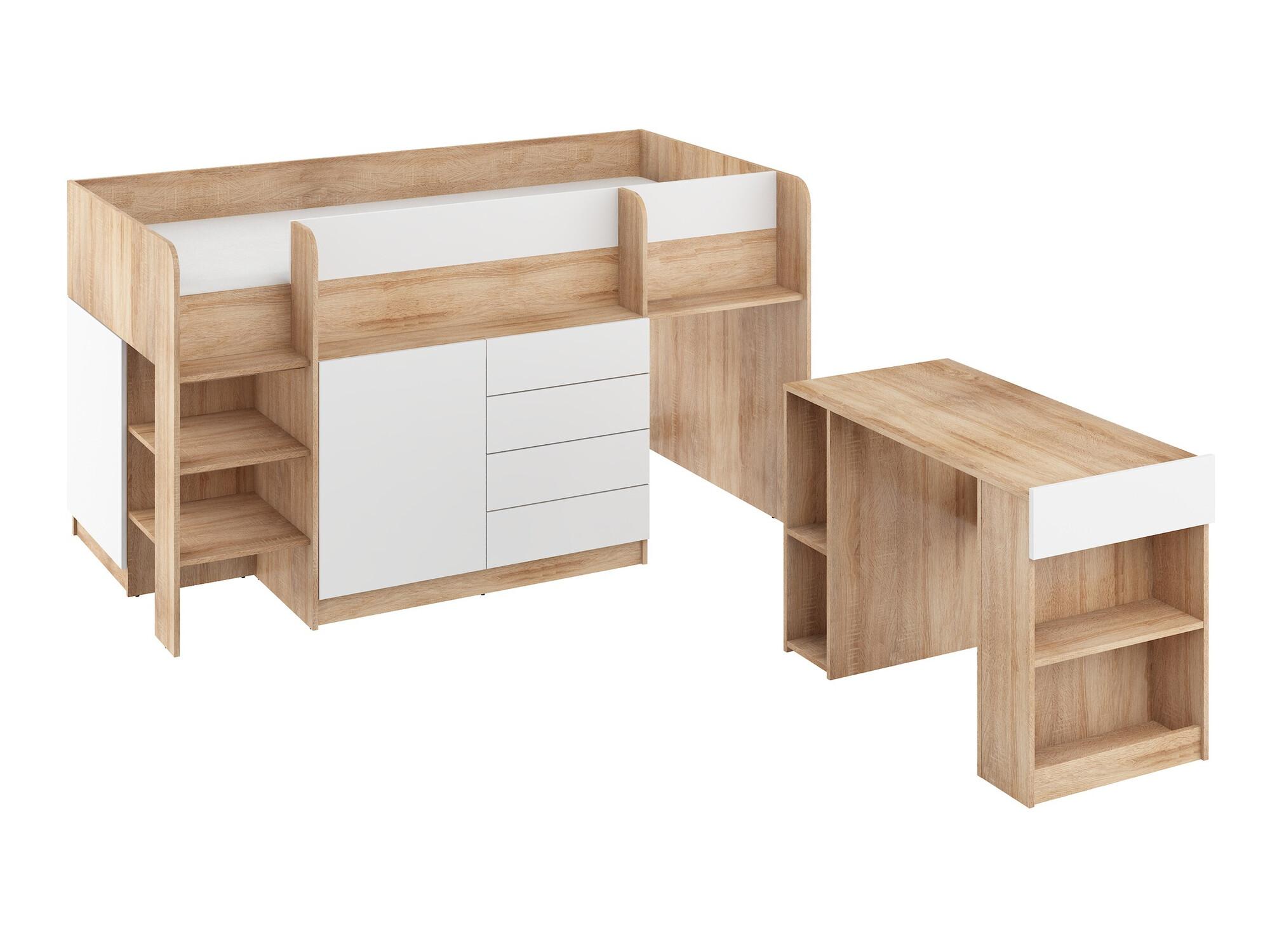 Izdignuti krevet Gilroy 116 (Sonoma hrast + Belo)