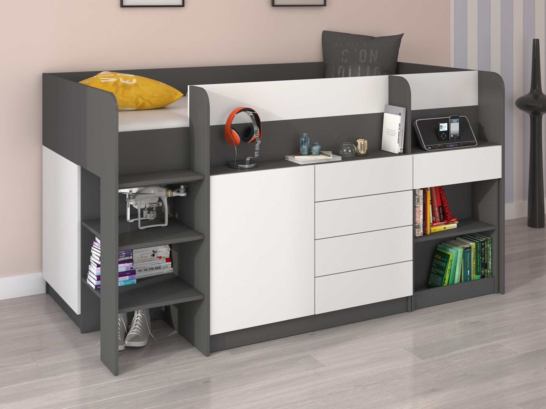 Krevet na sprat Gilroy 116 (Grafit + Belo)