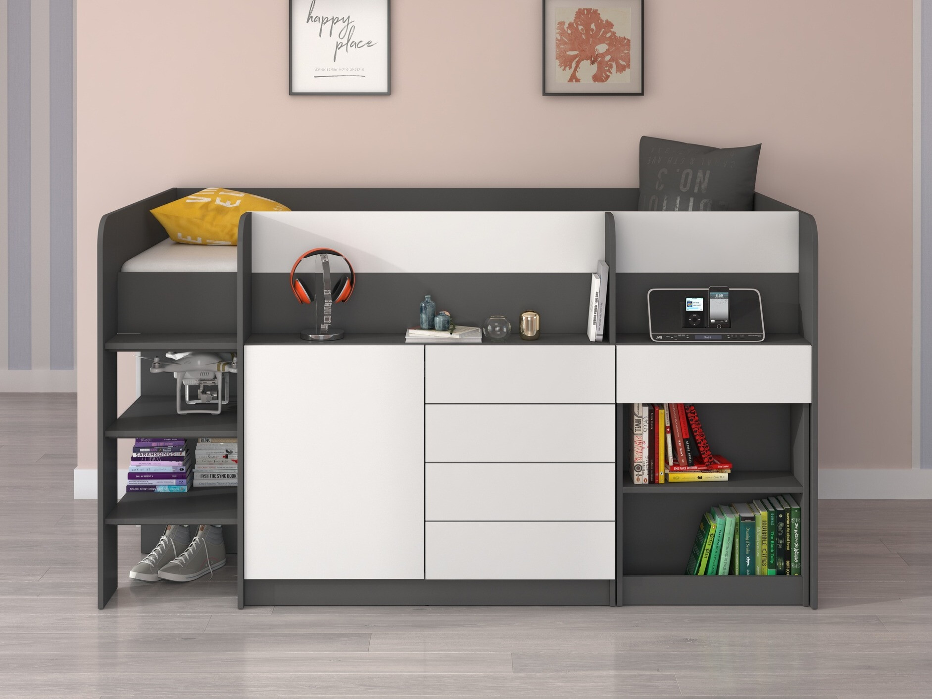 Krevet na sprat Gilroy 116 (Grafit + Belo)