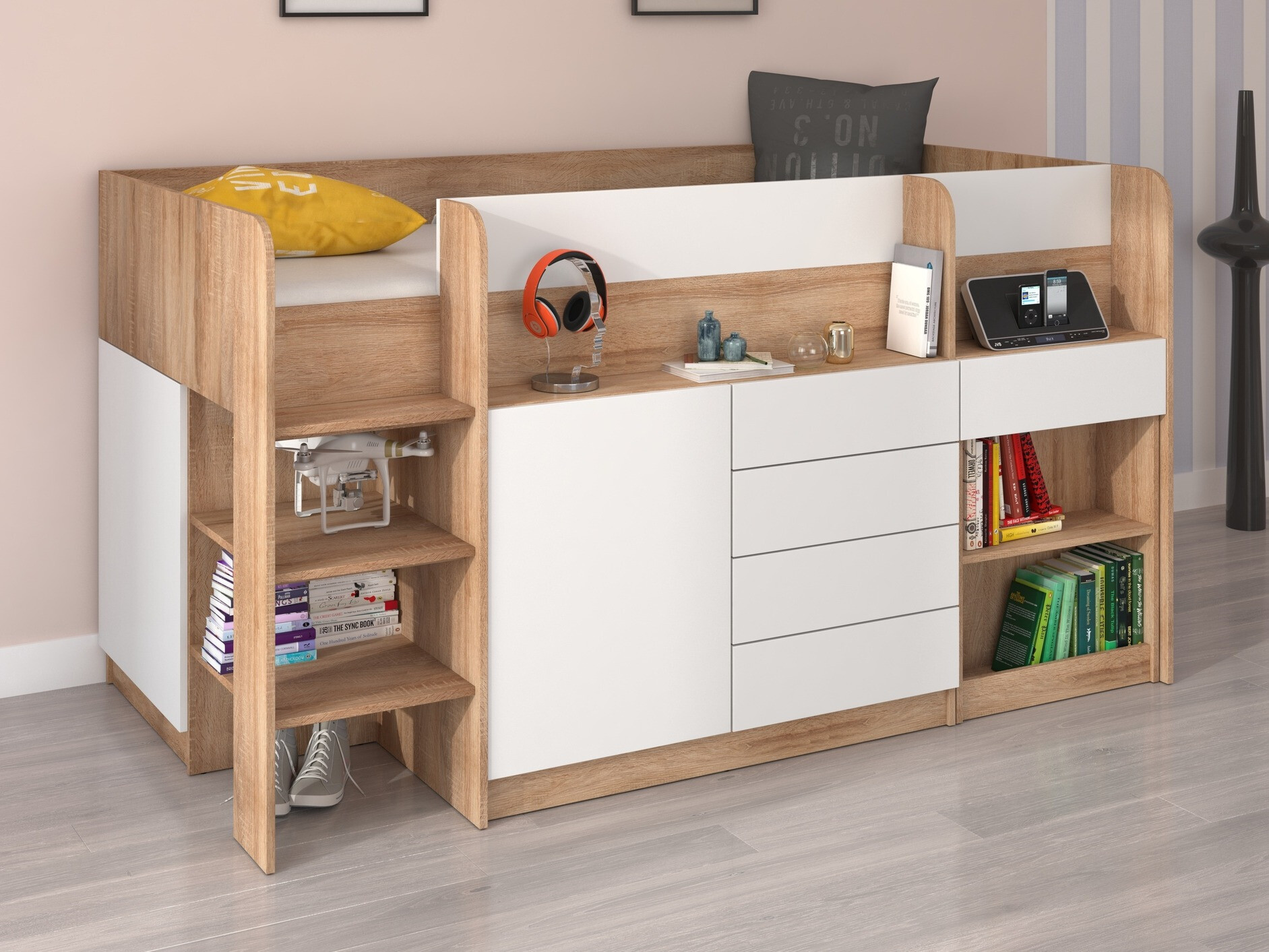 Krevet na sprat Gilroy 116 (Sonoma hrast + Belo)