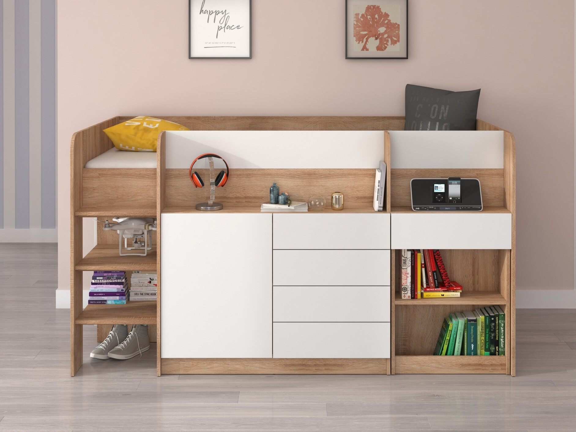 Krevet na sprat Gilroy 116 (Sonoma hrast + Belo)